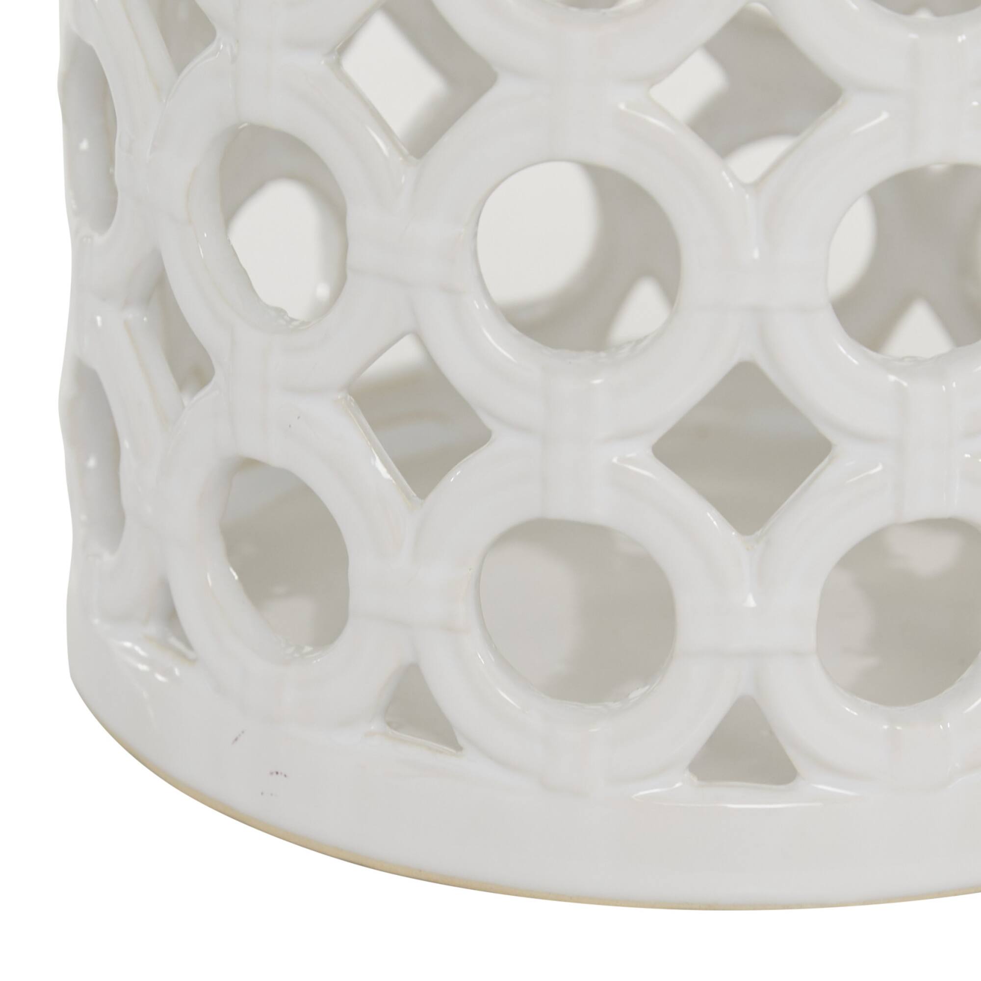 White Ceramic Contemporary Candle Holder Lantern, 11" x 7" x 8"